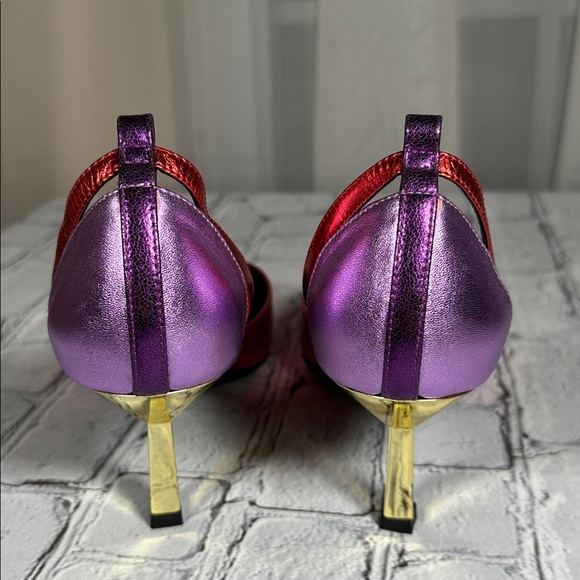 Le Clique Kat Maconie Pink Metallic Flared Tapered Stiletto Heels Pumps sz 9 US - Picture 3 of 16